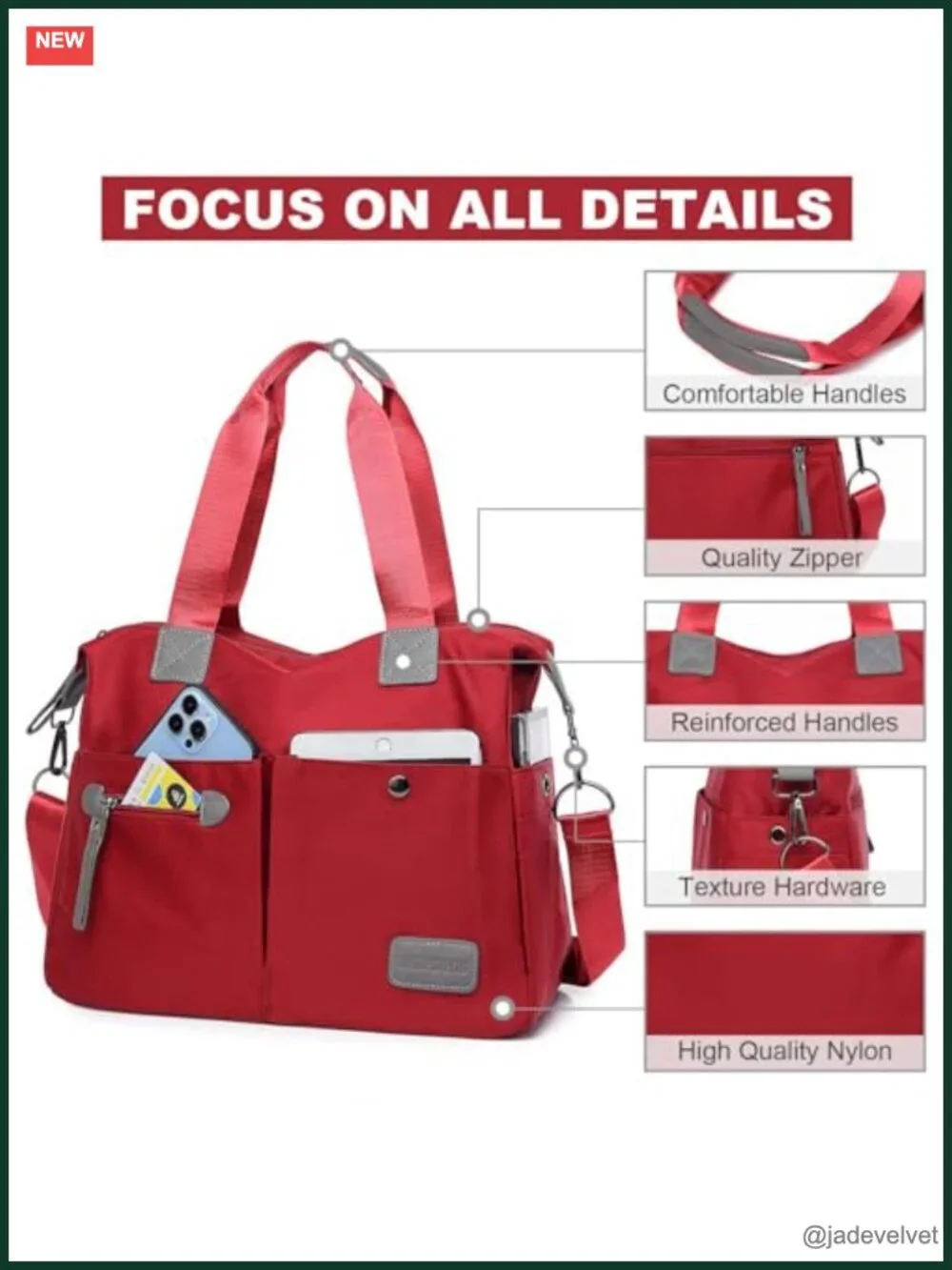 Large Multi Pocket Nylon Tote Bag Crossbody Satchel Work Bag